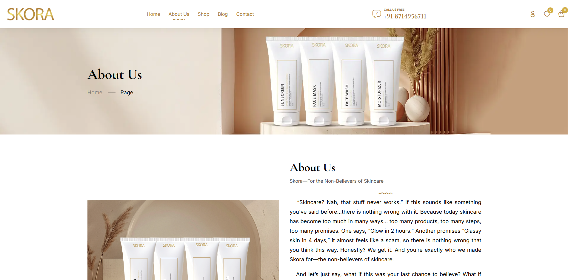 Landing page content design showing brand storytelling and structured website sections.